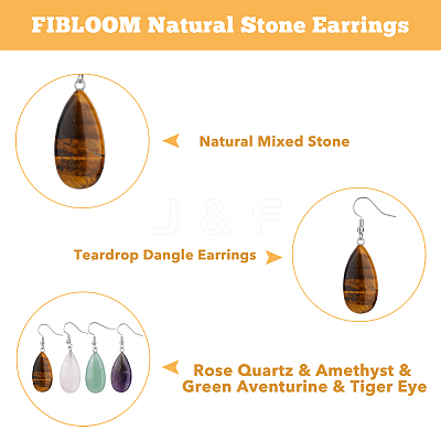 4 Pairs 4 Styles Natural Mixed Stone Teardrop Dangle Earrings with Steel Iron Pins for Women EJEW-FI0003-18-1
