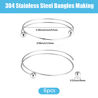 6Pcs 304 Stainless Steel Cuff Bangles Making MAK-BBC0001-21P-1