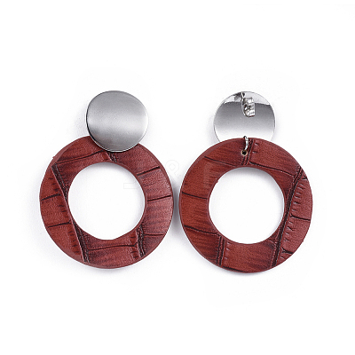 PU Leather Dangle Stud Earrings EJEW-JE03294-02-1