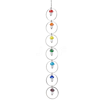 Chakra Mushroom Handmade Lampwork Pendant Decorations HJEW-JM01648-01-1