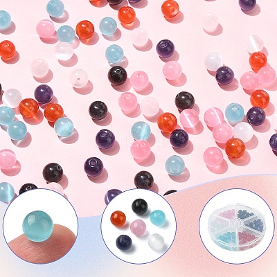 90Pcs 6 Colors Cat Eye Beads Sets CE-YW0001-01-1