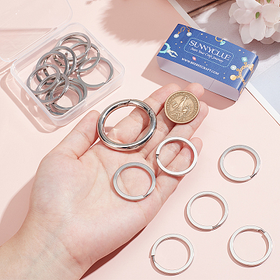 20Pcs 304 Stainless Steel Split Key Rings with 1Pc Alloy Spring Gate Rings FIND-SC0010-29-1