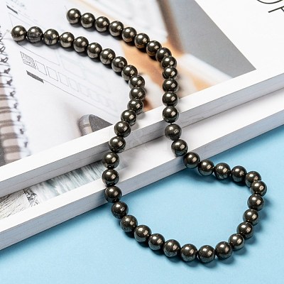 Natural Pyrite Beads Strands G-L031-8mm-01-1