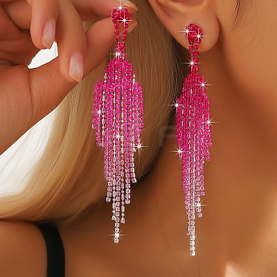 Brass Rhinestone Tassel Stud Earrings FS-WGD4A64-02-1