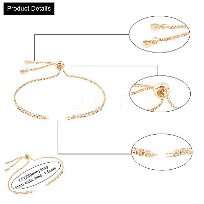 Adjustable Brass Micro Pave Cubic Zirconia Chain Bracelet Making ZIRC-CJ0001-01G-1