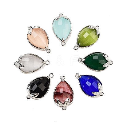 Cat Eye Faceted Teardrop Connector Charms G-B081-02P-1