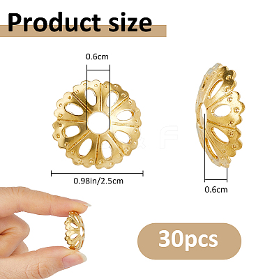 30Pcs Brass Bead Caps KK-FH0008-34G-1