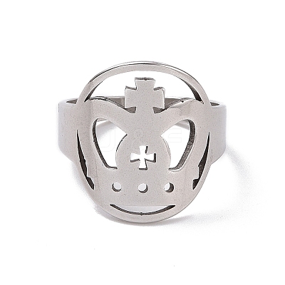 Non-Tarnish 201 Stainless Steel Cross Crown Finger Ring RJEW-J051-48P-1