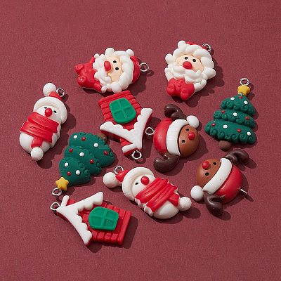 10Pcs 5 Styles Opaque Resin Pendants RESI-FS0001-30-1