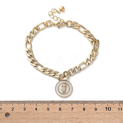 304 Stainless Steel Flat Round with Girl Charm Bracelets BJEW-A036-13G-01-1