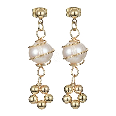 Natural Pearl Dangle Stud Earrings EJEW-JE05304-1