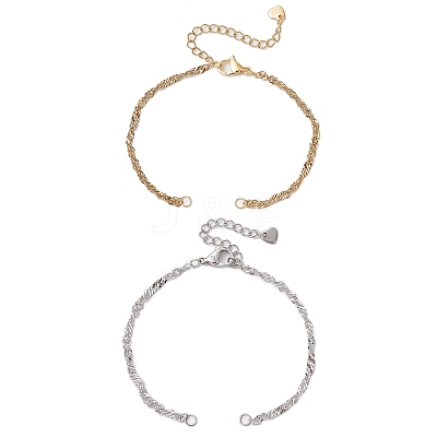 2Pcs 2 Colors 304 Stainless Steel Singapore Chain Bracelet Makings AJEW-JB01322-1