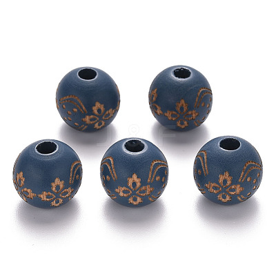 Painted Natural Wood Beads X-WOOD-N006-03B-07-1