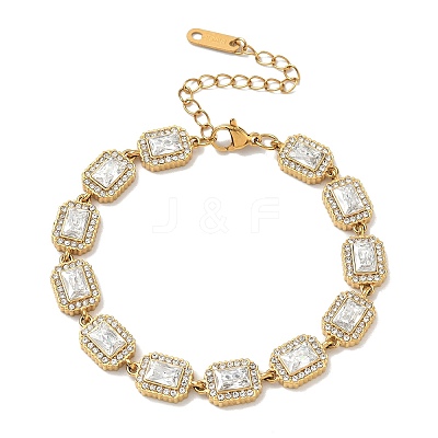 304 Stainless Steel Full Rhinestone Rectangle Link Chain Bracelets SA-CBABBEA-03G-1