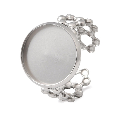 Hollow Flower 304 Stainless Steel Cuff Ring Components STAS-P454-03D-P-1