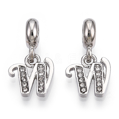 Platinum Rack Plating Alloy Rhinestone European Dangle Charms PALLOY-T048-36P-W-1