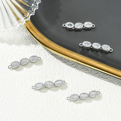 SHEGRACE Brass Pave Clear Cubic Zirconia Triple Oval Links Connector Charms XGRQ3P683-644P-1