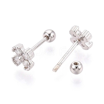 925 Sterling Silver Micro Pave Clear Cubic Zirconia Flower Stud Earrings STER-N016-86P-1