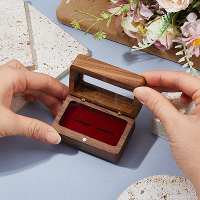 Wooden 2 Cufflink Storage Gift Boxes with Visible Magnetic Lid CON-WH0001-72-1