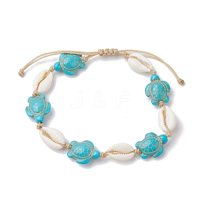 Natural Shell & Synthetic Turquoise Braided Bead Bracelets AJEW-AN00562-02-1