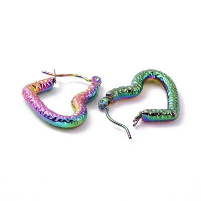 Ion Plating(IP) Rainbow Color 304 Stainless Steel Heart Hoop Earrings for Women EJEW-G293-25M-1