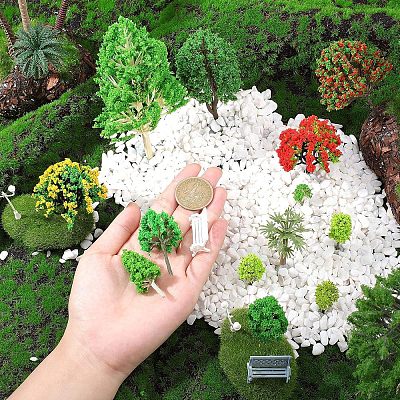 8 Style Plastic Tree & Grass & Fences & Street Lamp & Bench Model AJEW-CA0001-63-1