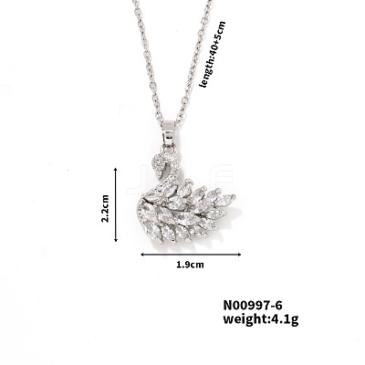 Elegant Brass Rhinestone Swan Pendant Necklace for Chic and Trendy Look ZH9986-6-1