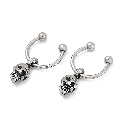 Skull 316 Surgical Stainless Steel Dangle Half Hoop Earrings for Women EJEW-G416-48AS-1