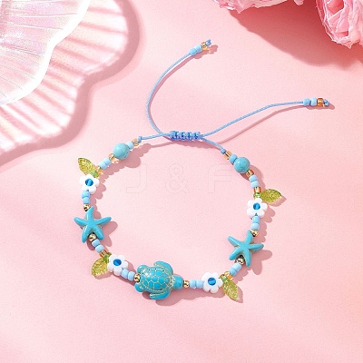 Ocean Theme Synthetic Turquoise & Glass Seed Beaded Bracelets BJEW-MZ00305-02-1