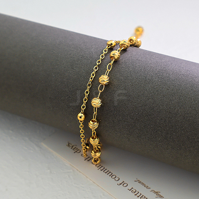 Vintage Beach Brass Round Ball Link Chain Double Layer Anklets for Women NU3457-1