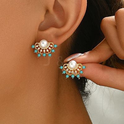 Elegant Brass Imitation Pearl Stud Earrings Women's Daily Jewelry DV0468-7-1
