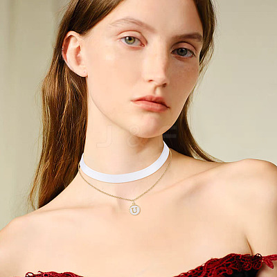 Alloy Enamel Letter Pendant Single Face White Velvet Ribbon & Brass Chain Double Layered Choker Necklaces NJEW-TAC0036-1
