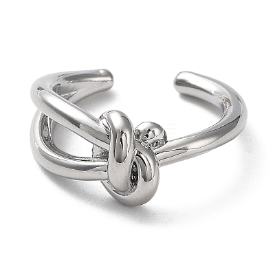 Rack Plating Brass Knot Open Cuff Rings for Women RJEW-Q777-02P-1