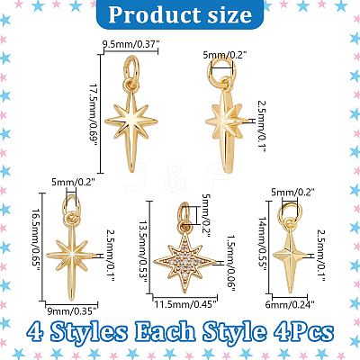 16Pcs 4 Styles Brass Charms KK-AR0004-64-1