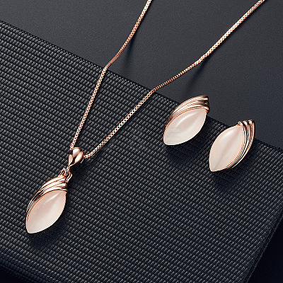 Horse Eye Alloy & Cat Eye Pendant Necklaces & Stud Earrings Sets FS-WG775AC-02-1