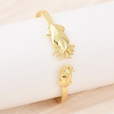 Marine Organism Brass Cuff Bangles for Women BJEW-D368-03M-G-1