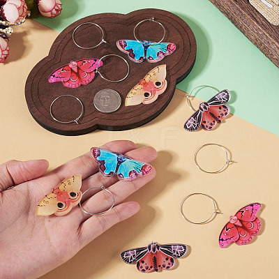 4 Pairs 4 Colors Butterfly Alloy & Acrylic Hoop Earrings EJEW-TA0001-88A-1