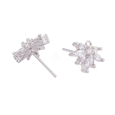 4 Pairs 2 Style Brass Micro Pave Clear Cubic Zirconia Stud Earring Findings KK-ZZ0001-07-1