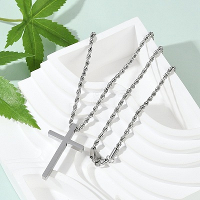 Religion Cross 304 Stainless Steel Pendant Rope Chain Necklaces NJEW-L157-09P-1