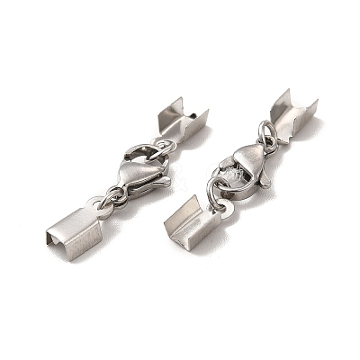 304 Stainless Steel Lobster Claw Clasps with Cord Ends X-STAS-H179-02P-1