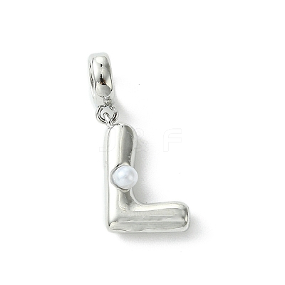 Rack Plating Brass with ABS Plastic Pearl European Dangle Charms KK-G501-02L-P-1