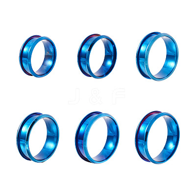 6Pcs 6 Styles Stainless Steel Grooved Finger Ring Settings STAS-YS0001-19-1