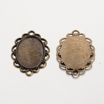 Oval Tibetan Style Alloy Cabochon Connector Settings X-PALLOY-K112-15AB-NR-1