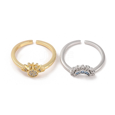 2Pcs 2 Style Cubic Zirconia Open Cuff Rings Set RJEW-B050-01-1