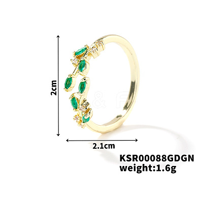 Fashionable European and American Style Brass Rhinestones Leaf Cuff Ring for Women SP8903-3-1