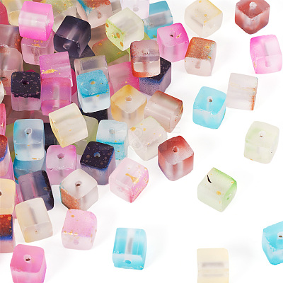 100Pcs 10 Colors Frosted Glass Beads with Golden Glitter Powder DGLA-TA0001-33-1