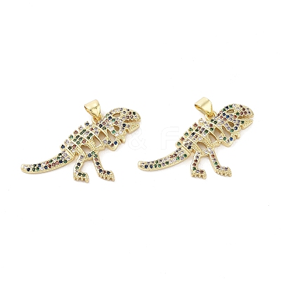 Rack Plating Dinosaur Brass Micro Pave Cubic Zirconia Pendants KK-E102-14G-1