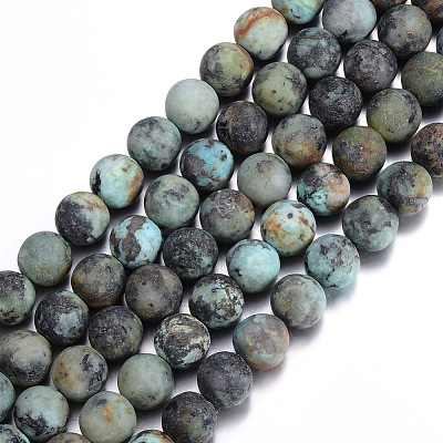Frosted Natural African Turquoise(Jasper) Round Beads Strands G-D746-4mm-1