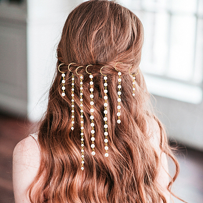20Pcs 2 Color ABS Plastic Imitation Pearl Hair Pendants Decoration Clips OHAR-AB00002-1