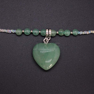 Natural Gemstone Heart Pendant Colorful Glass Seed Beads Beaded Necklaces for Women VA8487-5-1